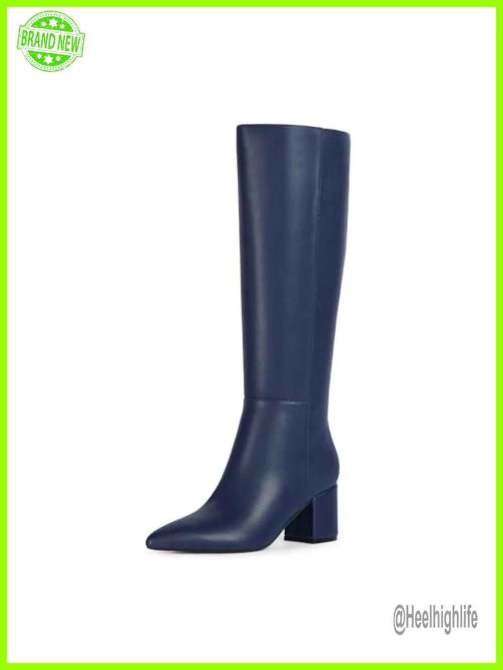 Womens Knee High Boots Chunky Low Heel Pointed Toe Tall Faux Leather
